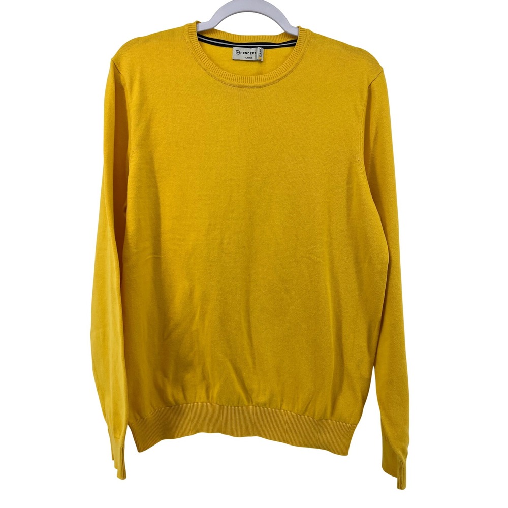 Henderson Mens Slim Fit Crew‎ Neck Long Sleeve Sweater Yellow Size 52 EU US L-XL